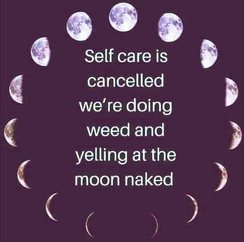 Self care is cancelled we're doing weed and yelling at the moon naked